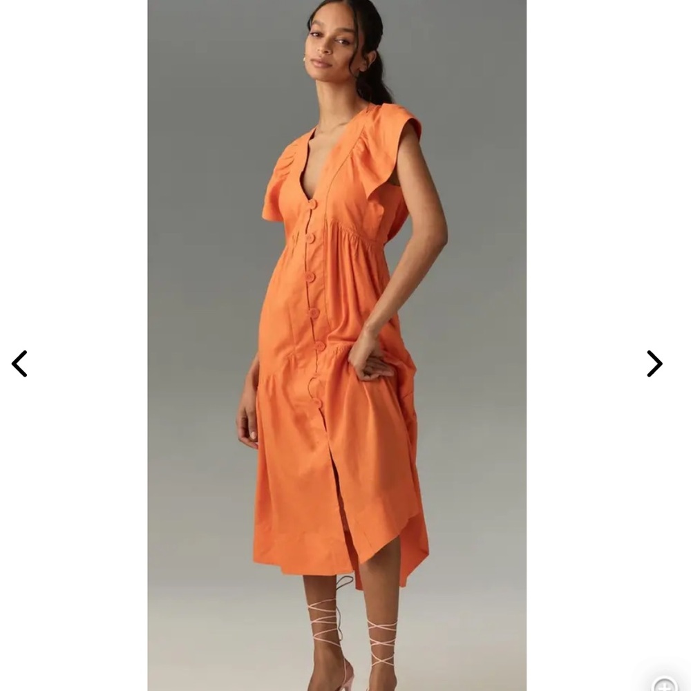 Anthropologie Renee Flutter Sleeve Linen Button Dress nwt